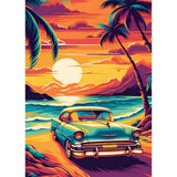 SENQAO Car Diamond Art Kits for Adults, 5D Coconut Tree Diamond Art Kits, Sunset Landscape Paint Round Full Drill DIY Diamond Art Kits for Home Wall Decor 11.8x15.7 inch SENQAO