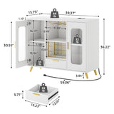 Condemo Wine Bar Cabinet with LED Light, Modern Coffee Bar Cabinet with Power Outlet, Liquor Cabinet with Wine Rack Glasses Holder, Sideboard Buffet Cabinet for Dining Room Living Room Kitchen, White Condemo