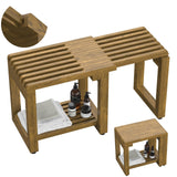 Update Adjustable Wooden Shower Benches for Inside Shower, 26.4'' Wood Shower Bench Waterproof, 440lbs Bathroom Bench with Storage, Sauna Bench for Bathroom, Shower Chairs for Seniors Adults Elderly WXCOPON