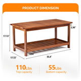 VINGLI Outdoor Wooden Coffee Table, 2-Tier Storage Rectangle Patio Coffee Table for Outside, Solid Wood Low Outdoor Table for Balcony Porch and Deck VINGLI