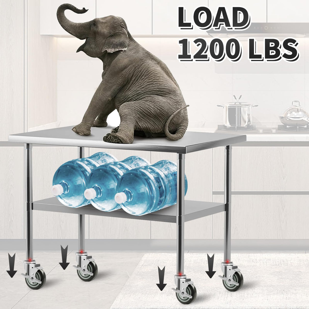 Besitu 4 inches Prep Table Wheels Set of 4, 1-1/2" Expanding Stem Caster with Side Brake for Stainless Steel Table, Cart, Furniture Legs, Commercial Kitchen Appliances, Workbench Besitu