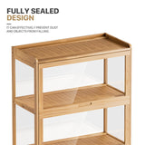 MoNiBloom 55" Curio Display Cabinet with Doors, 4-Tier Bamboo Showcase Storage Cabinet Shelf Collectibles Toy Display Case for Living Room, Natural MoNiBloom