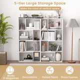 Tangkula 5 Tier Geometric Bookshelf, 48”H Freestanding 8-Cube Open Bookcase, Wooden Storage Display Shelf, 2 Anti-Toppling Devices, 8 Cubes Home Office Decor Room Divider for Living Room (1, White) Tangkula
