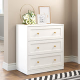 RoyalCraft Modern 3 Drawer Dresser, White and Gold Nightstand for Bedroom, Small Chest of Drawers, End Table with Storage, Wood Beside Table for Living Room, Home Office, Entryway RoyalCraft