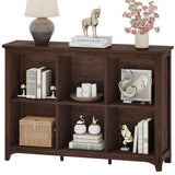 BON AUGURE 6 Cube Storage Bookcase, 43" Wide Horizontal Wooden Bookshelf, Floor Standing Low Book Shelf with Curved Edge for Living Room, Office - Brown Cherry BON AUGURE