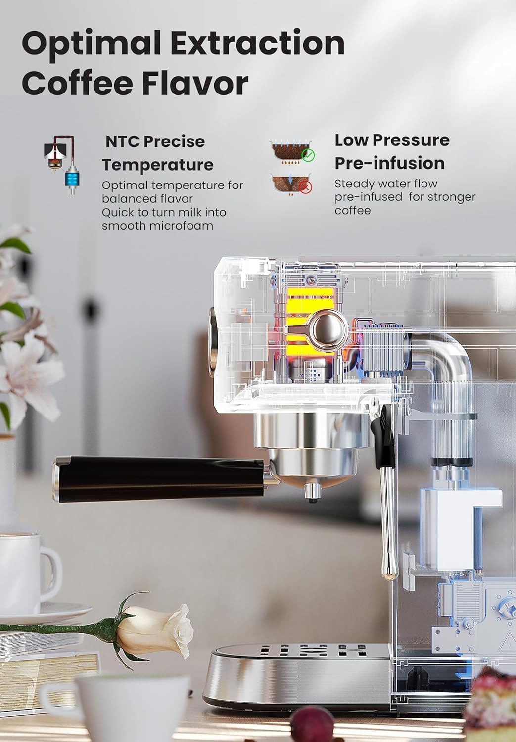 Gevi Espresso Machine 20 Bar, Professional Espresso Maker Latte Machine with Milk Frother, Stainless Steel Expresso Coffee Machines for Home, Compact Cappuccino Machine, Great Gift Choice, Silver Gevi