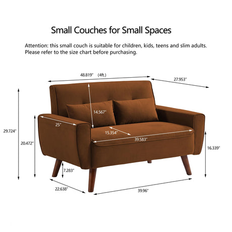 Enobala 49" Small Loveseat Sofa, 2 Seat Mid Century Love Seat Couch with Throw Pillows for Living Room, Apartment, Bedroom and Small Spaces Enobala