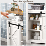 Halitaa Farmhouse Bathroom Floor Cabinet with Sliding Door, Small Storage Cabinet with Adjustable Shelf, Farmhouse Storage Cabinet for Bathroom, Kitchen, Living Room, Rustic Style Cabinet, White Halitaa