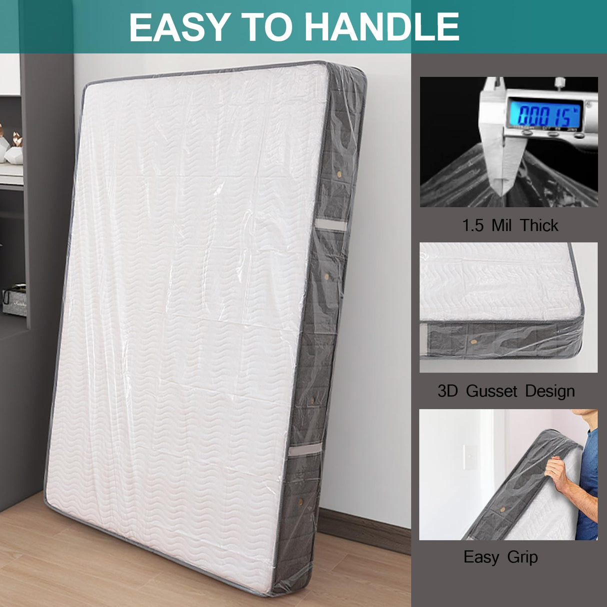 Mattress Bag for Moving Storage - Plastic Waterproof Mattress Protector Cover,Heavy-Duty Mattress Moving Supplies (1, Queen) CZXNBI