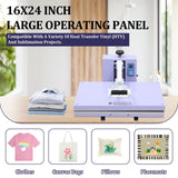 16x24 Heat Press, Digital Professional Sublimation Printer, Fast Heating, Industrial Quality with Adjustable Pressure Industrial Digital Heat Transfer Machine Sublimation for T-Shirt, Purple PrecisionAuto