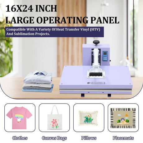 16x24 Heat Press - Professional Digital Sublimation Heat Press Machine for T-Shirts, Clothes, Canvas Bags - Adjustable Pressure, Even Heating Technology, Large Operating Panel EcoExplorer