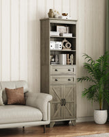 Seeday 72" Farmhouse Bathroom Storage Cabinet, Tall Kitchen Pantry Cabinet with 2 Drawers, Adjustable Shelves and Barn Door, Storage Cabinet for Bathroom, Living Room, Kitchen, Grey Seeday