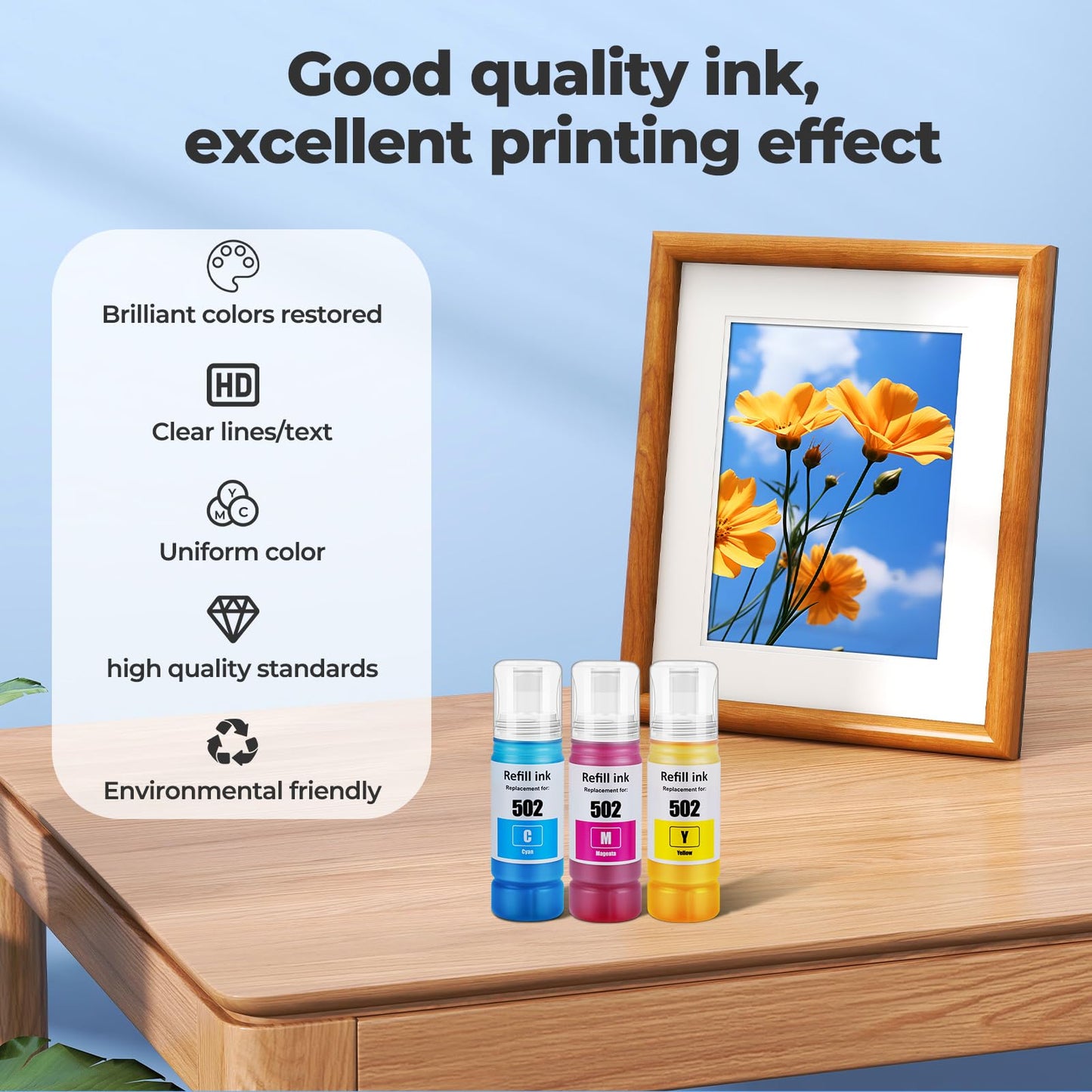 502 Ink Bottle Color Combo Pack ET-2760 ET-2850 ET-4760 ET-3850 Replacement for Epson 502 Ink Refill Bottle Color for Ecotank ET-4850 2760 ET-3760 ET-4760 ET2850 ET3850 Printer (Cyan/Magenta/Yellow)