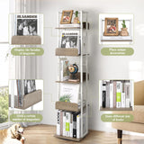 Bikoney 5-Tier Rotating Bookshelf Tower - Tall Industrial White Bookcase for Corners and Small Spaces Bikoney