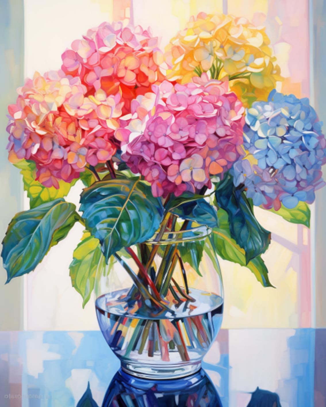 Tucocoo Hydrangea in Glass Vase Window Landscape Paint by Numbers for Adults Beautiful Flower DIY Paint by Numbers Acrylic Paint Canvas Colorful Flowers Painting Kits Art 16x20 Inch（DIY Frame） Tucocoo