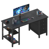 Lufeiya Gaming Desk with 4 Fabric Drawers & Storage Shelves, 47 inch Computer Writing Work Study Desk for Home Office Bedroom, Modern Simple Student PC Desks Table, Black Lufeiya