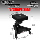 FreekyFit Mechanic Stool with Wheels, Hydraulic Adjustable Shop Stool on Wheels, Garage Work Rolling Stool Chair for Workshop, 400 LBS Capacity, 4 Inch Casters, 360° Swivel Padded Seat, Black FreekyFit