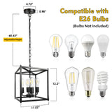 Unicozin 4-Light Black Farmhouse Chandelier, Iron Lantern Pendant Light Rustic Cage Adjustable Height, E26 Base Industrial Hanging Lights for Kitchen Island Dining Room Hallway Foyer Entryway Unicozin