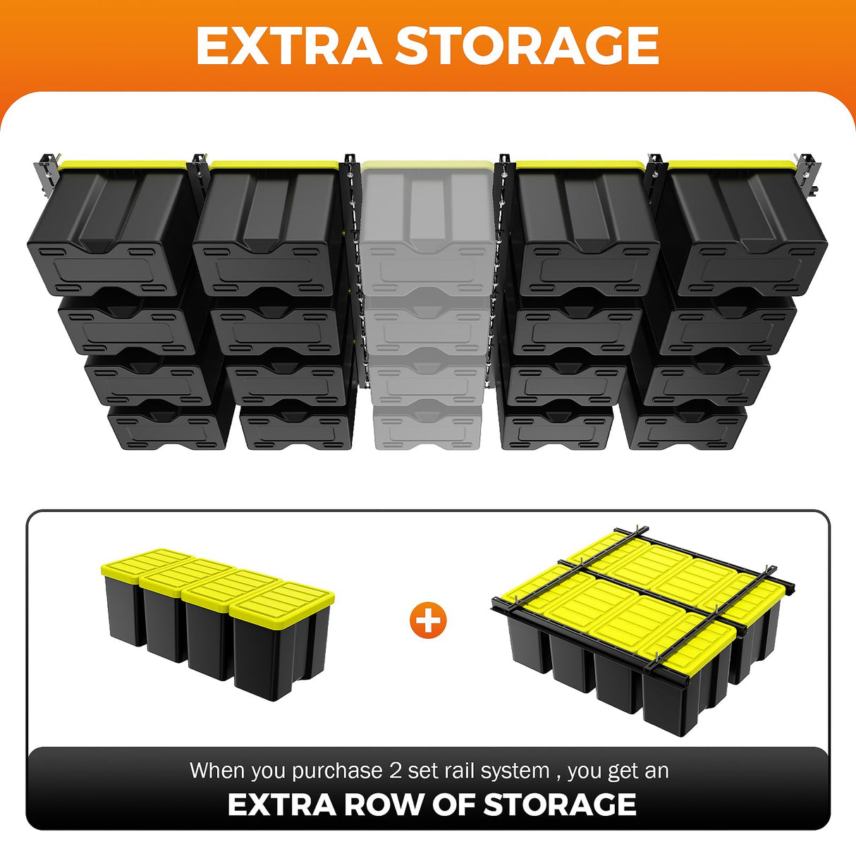 BEAMNOVA Overhead Garage Storage Rack,Ceiling Bin Rails Storage Heavy Duty Metal Garage Ceiling Storage Racks,Overhead Tote Storage Rail System,Overhead Bin Storage (Black) 48" x 48" BEAMNOVA