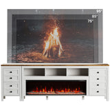 REPHRITE 83" Fireplace TV Stand for Up to 95 Inch TV, Entertainment Center with 50" Electric Fireplace with Storage Cabinets, Modern Farmhouse TV Stand for Living Room, White REPHRITE