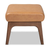 Baxton Studio Bianca Mid-Century Modern Walnut Brown Finished Wood and Tan Faux Leather Effect Ottoman Baxton Studio