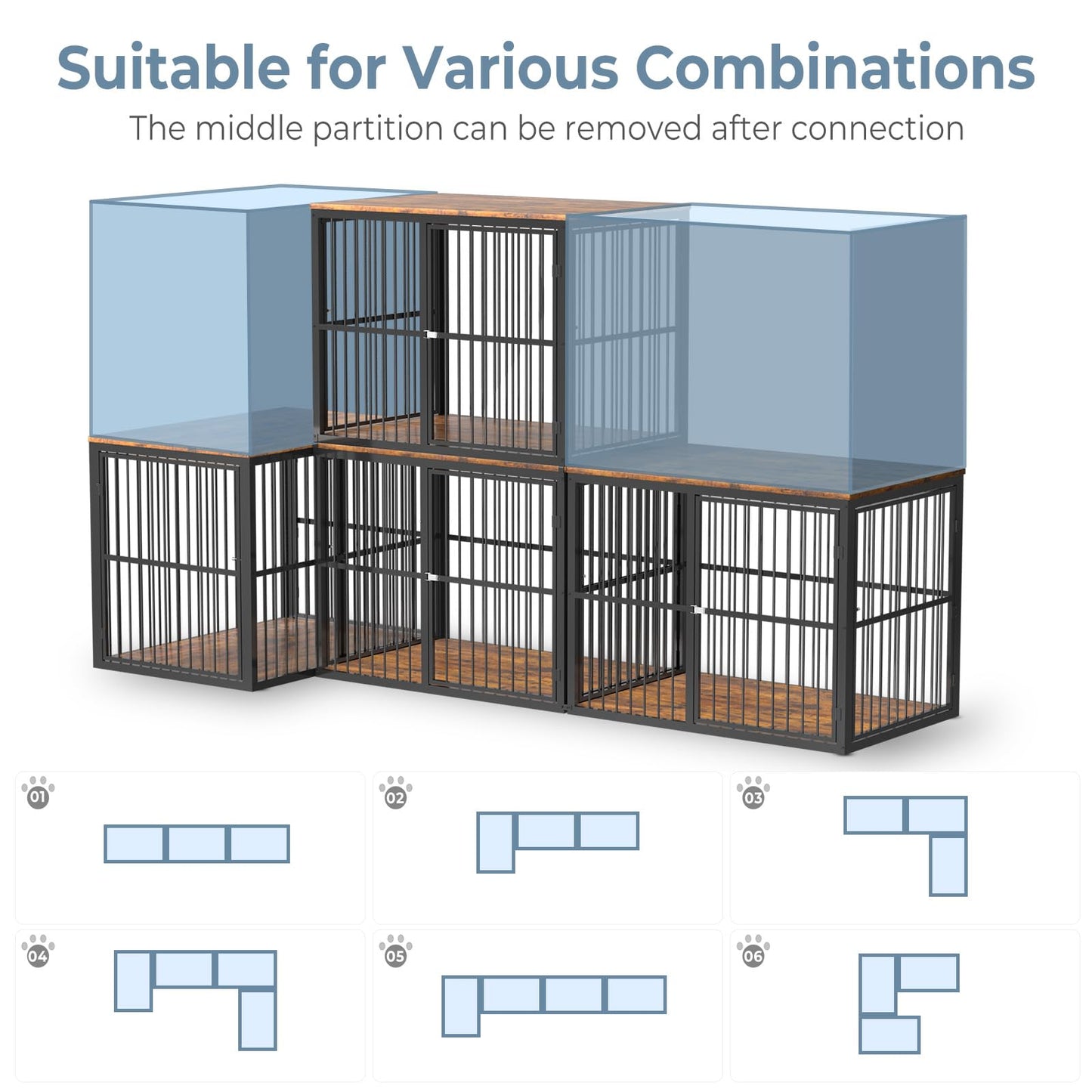 Lyromix 86.62''Dog Crate Furniture Large Breed TV Stand for 2 Dogs with Double Rooms,Wooden Dog Kennel Dog Crate End Table with Removable Divider for Large Medium Dogs, Can Use Separately, Br - WoodArtSupply