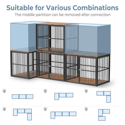 Lyromix 86.62''Dog Crate Furniture Large Breed TV Stand for 2 Dogs with Double Rooms,Wooden Dog Kennel Dog Crate End Table with Removable Divider for Large Medium Dogs, Can Use Separately, Br - WoodArtSupply