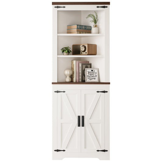 IRONCK Corner Cabinet, 68'' Tall Corner Storage Cabinet with Doors and 5-Tier Corner Shelves for Bathroom, Freestanding Bookcase Corner Display Cabinet Kitchen Hutch for Small Space, White