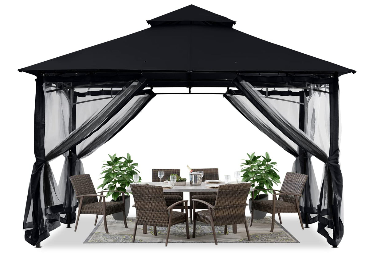 ABCCANOPY Gazebos for Patios 10x12 - Outdoor Steel Frame Gazebo with Mosquito Netting for Lawn Backyard Garden Deck (Black) ABCCANOPY