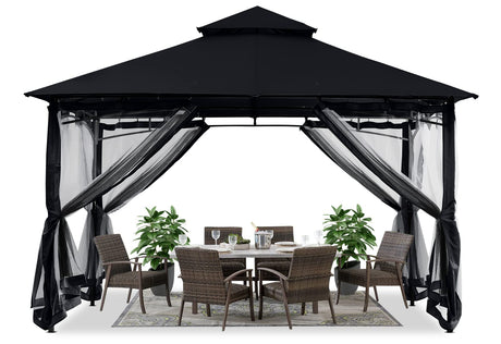 ABCCANOPY Gazebos for Patios 10x12 - Outdoor Steel Frame Gazebo with Mosquito Netting for Lawn Backyard Garden Deck (Black) ABCCANOPY