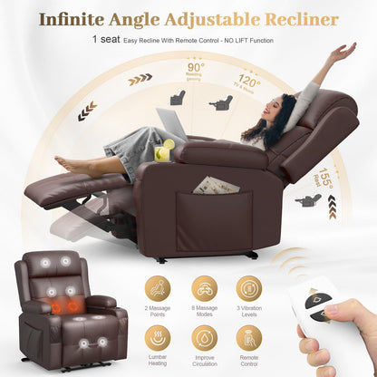 Recliner Sofa Sets, Massage Reclining Loveseat Sofa Heavy Weight Capacity, 1 Single Power Recliner Chairs Heat & Massage, RV Clearance Love Seat Couch with Console, USB, Type C Port for Living Room