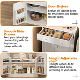 Korfile 71" Tall Food Pantry Cabinet with Power Outlet LED Light, Kitchen Storage Cabinet with 4 Doors, Hutch with Microwave Stand, Cupboard with Drawers for Kitchen, Dining Room, White Korfile