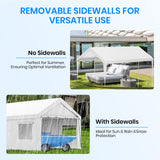 Carport 10x20 FT Heavy Duty, Outdoor Portable Garage with Removable Sidewalls & Doors, Waterproof, UV-Resistant Canopy Shelter for Vehicles, Boats, RVs, Trucks, All-Season Car Port,White RICHRYCE