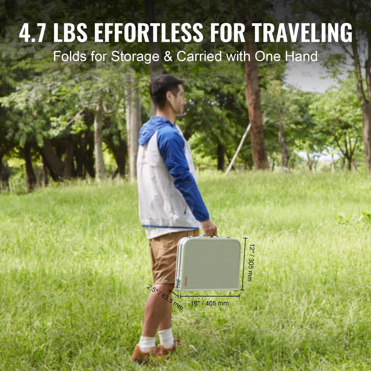 VEVOR Folding Camping Table, Adjustable Height Aluminum MDF Outdoor Portable Fold Up Lightweight Table, for Cooking, Beach, Picnic, Travel, 24'' x 16'', Silver VEVOR