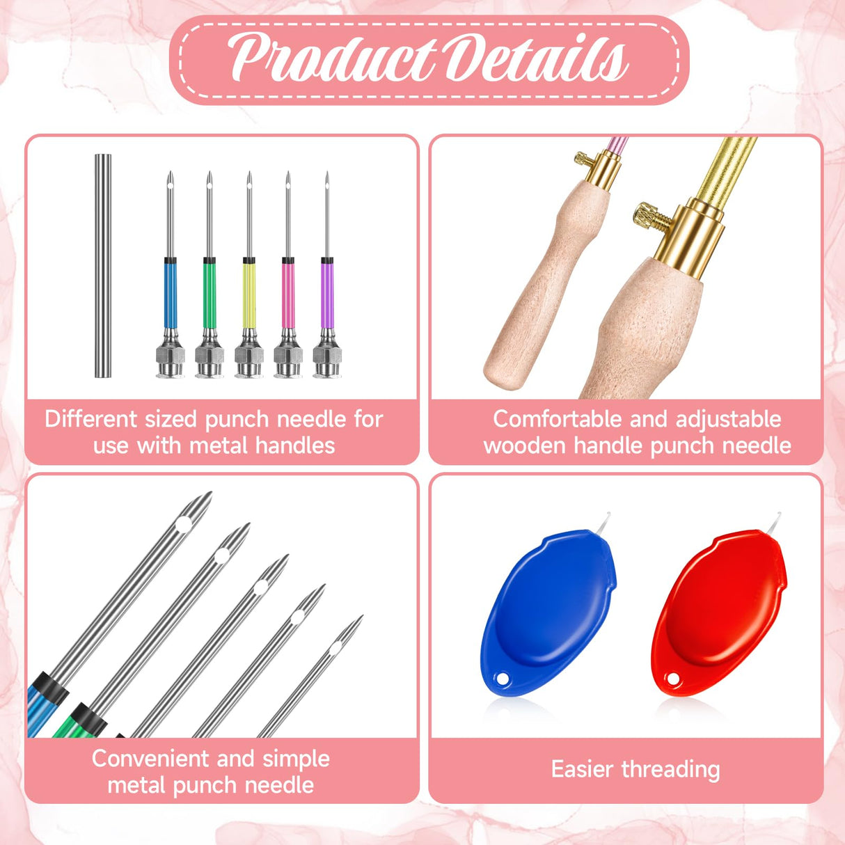 cobee 10 Pcs Punch Needle Kit, Adjustable 7 Size Punch Needle Tool Wooden Handles, Easy Stitch Embroidery Needle Sets Stitching Kit for Adult Beginners Flossing Cross Stitch DIY Craft cobee