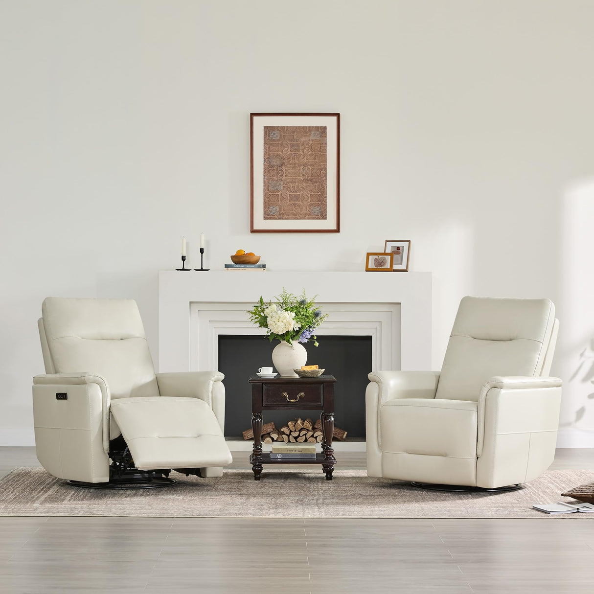 Watson & Whitely Genuine Leather Power Recliner Chairs W Power Headrest for Adults, Swivel Glider Recliner Chair W Charging Ports for Living Room, Light Grey Watson & Whitely