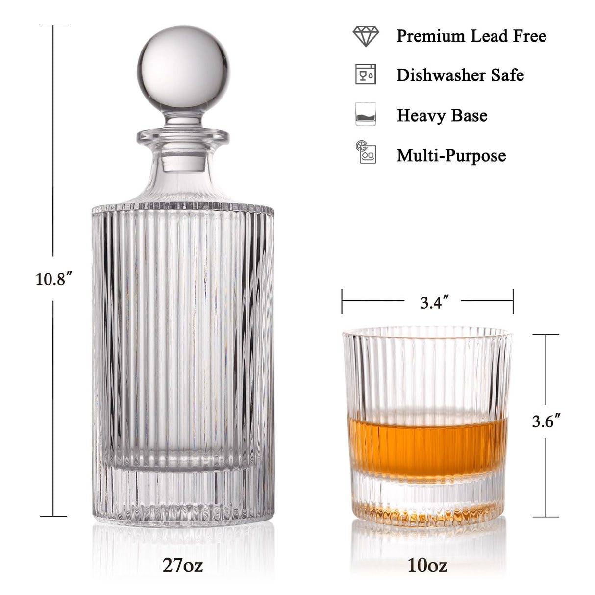 Whiskey Decanter Set with Gift Box - Includes 2 Crystal Bourbon Glasses and 2 Big Ice Ball Molds - Whiskey Glasses Set for Scotch, Cocktails, Rum, Cognac, Vodka - Unique Gift for Men LORSIA