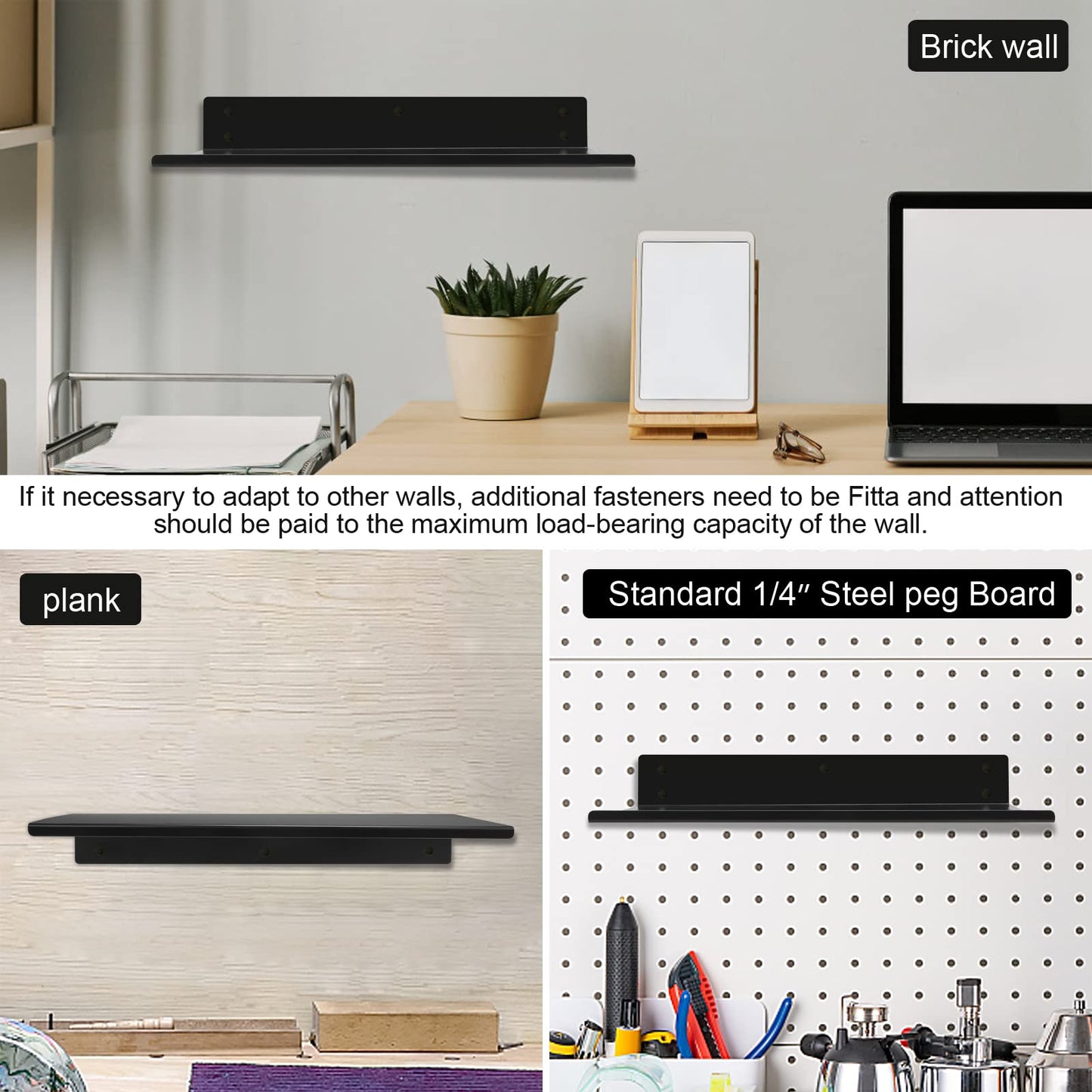 Daanxw Multi-Functional Steel Shelf, Pegboard Shelf,Can be Used Alone or for Pegboard, Wall Mounted Shelf，Pegboard Shelves,Pegboard Shelf Brackets,16"X7.2" (Black)