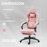 Dowinx Gaming Chair Breathable Fabric Computer Chair with Pocket Spring Cushion, Comfortable Office Chair with Gel Pad and Storage Bag,Massage Game Chair with Footrest,Pink Dowinx