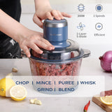 La Reveuse Food Processor,Electric Food Chopper with 7-Cup (1.7L) Glass Bowl, 4 Bi-Level Blades for Chopping,Grinding,Mincing,Whisking,Meal Prep,300W,Blue La Reveuse