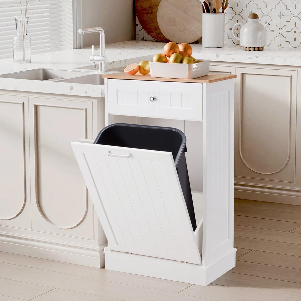 Mdeam Tilt Out Trash Cabinet 10 Gallon Hidden Trash Garbage Can Cabinet for Kitchen,Living Room,White Mdeam