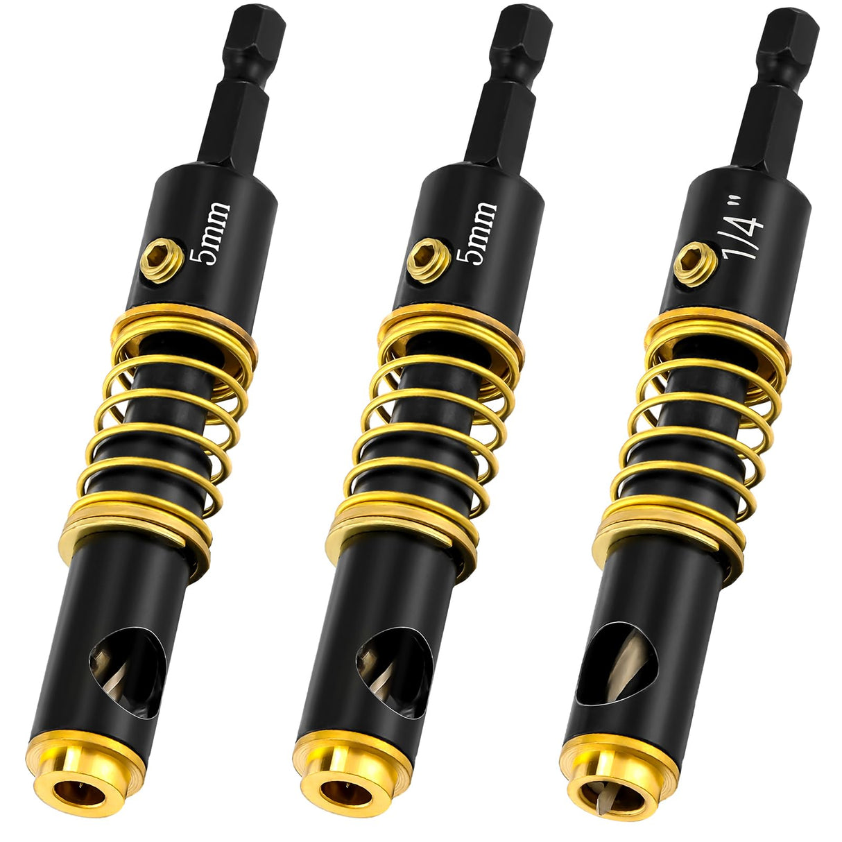 MorningRo 3 Pcs Self Centering Hinge Drill Bit Set 5mm 1/4 Black Reaming Drilling Hinge Drill Bits Wood Plastic 1/4 Inch Hex Shank 5mm Boring Door Window Cabinet Opening Tool DIY MorningRo