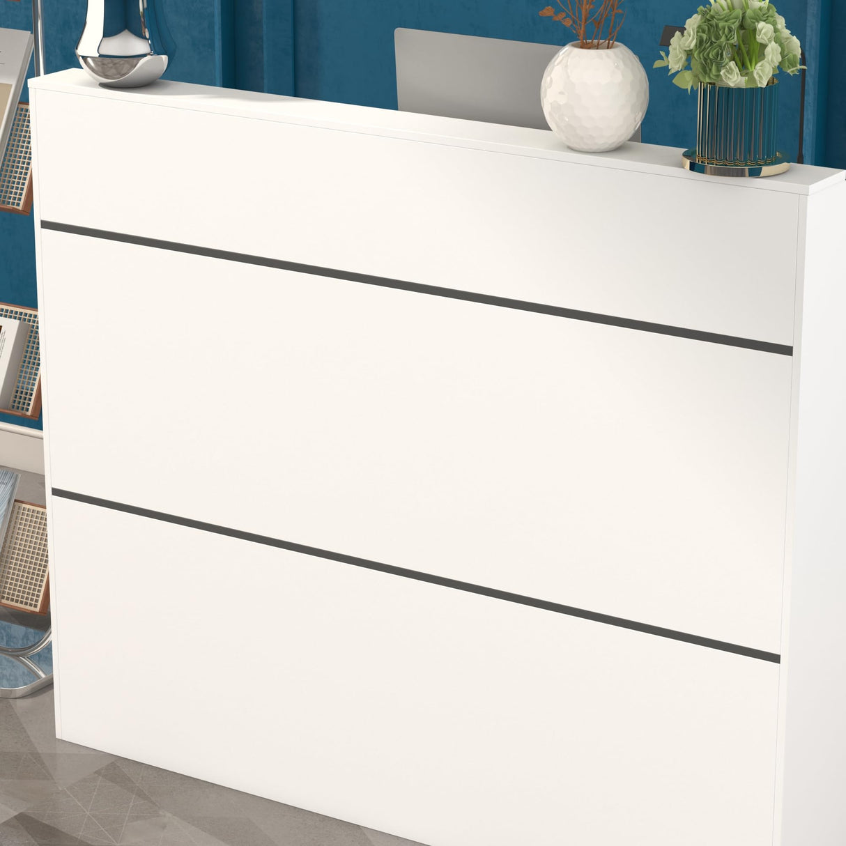 ECACAD Reception Desk with Counter, Office Desk with Modern Pattern, Retail Checkout Counter Table for Clinic Lobby Salon Office, White ECACAD