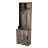 IDEALHOUSE Farmhouse Narrow Coat Rack with Shoe Storage, 23.6" Small Hall Tree with Bench, Entryway Coat Rack with 5 Hooks, 2 Cubbies & 1 Barn Door Cabinet for Entryway, Hallway, Mudroom, White/Brown IDEALHOUSE