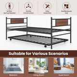 Giantex Metal Daybed with Trundle, Twin Size Day Bed with Wood Grain Headboard & Metal Slat Support, Space-Saving Trundle Sofa Bed for Living Room Guest Room, Easy Assembly, No Box Spring Needed Giantex