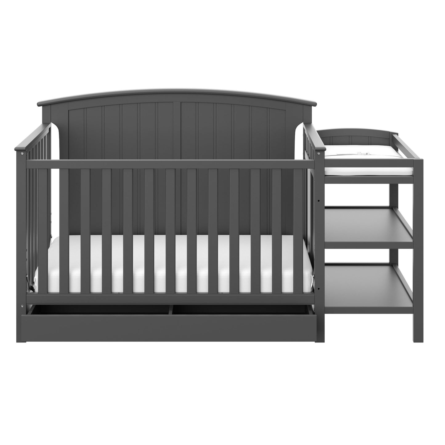 Storkcraft Steveston 5-in-1 Convertible Crib and Changer with Drawer (Gray) – GREENGUARD Gold Certified, Crib and Changing Table Combo with Drawer, Converts to Toddler Bed, Daybed and Full-Si - WoodArtSupply