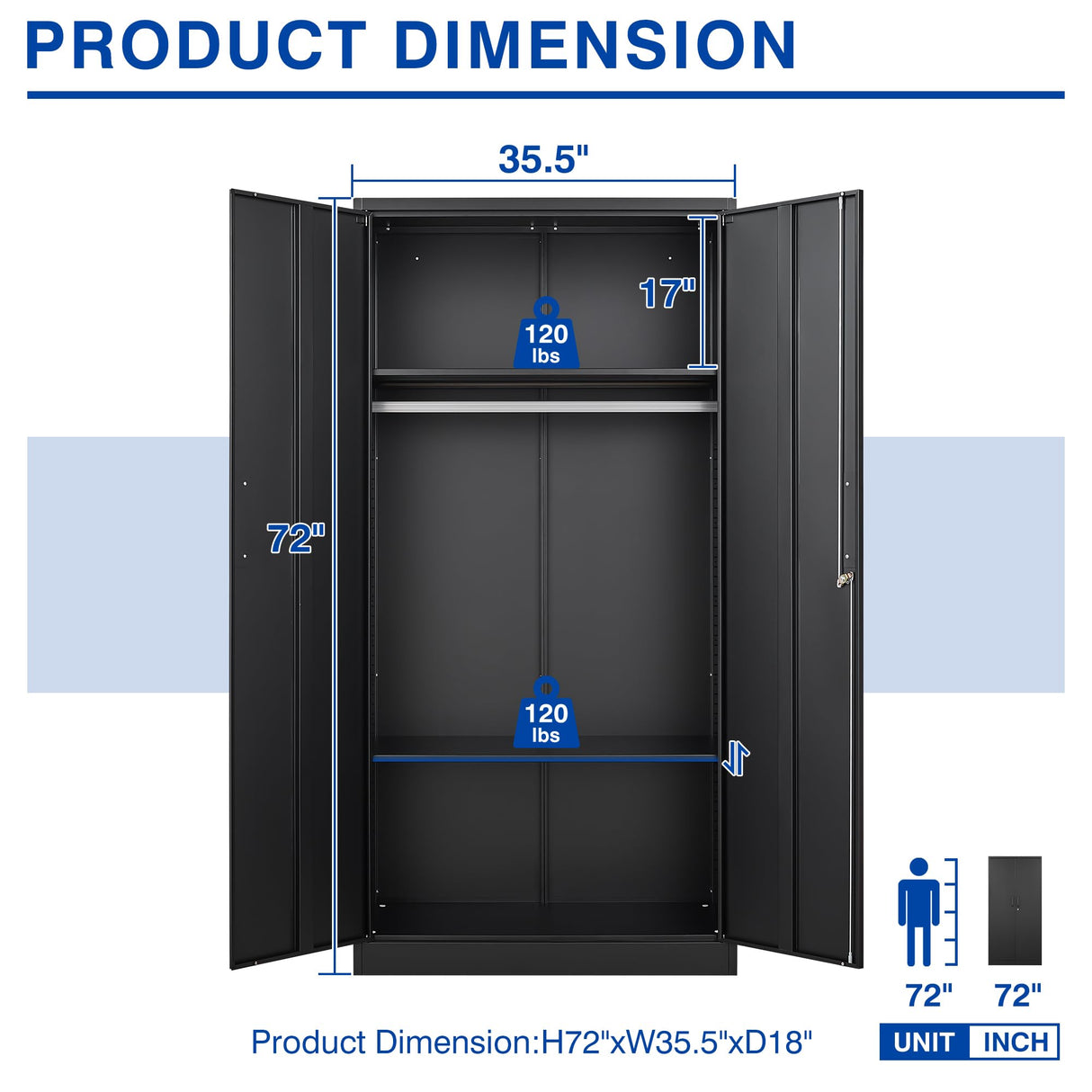 BYNSOE Metal Storage Cabinet 72'' Metal Locker with Locking Metal Storage Locker with hanging rod for Office Hospital Require Assembly (Black) BYNSOE