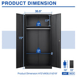 BYNSOE Metal Storage Cabinet 72'' Metal Locker with Locking Metal Storage Locker with hanging rod for Office Hospital Require Assembly (Black) BYNSOE