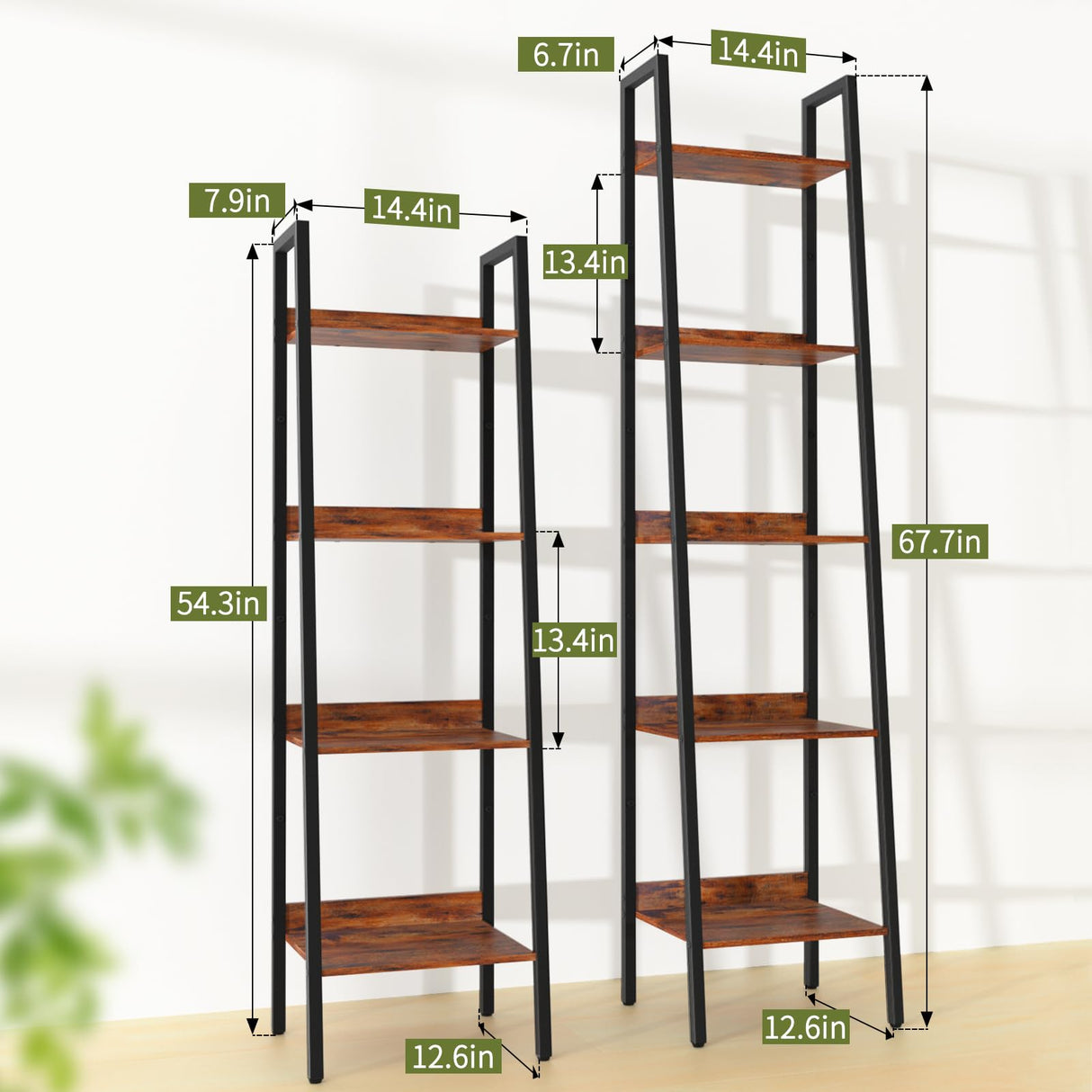 Yoobure Ladder Shelf, 4 Tier Tall Ladder Bookshelf Corner Shelf, Industrial Book Shelf Ladder Bookcase Narrow, Standing Storage Shelves Display Shelf for Bedroom Living Room Office Kitchen Bathroom Yoobure