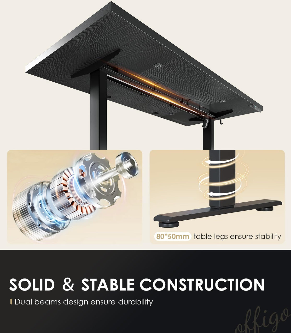 OffiGo Electric Standing Desk with 3-Piece Board, 79 Inch Height Adjustable Large Desk with Power Outlets, Sit Stand Table, Writing Computer Desk for Home, Office, Workstation, Black OffiGo